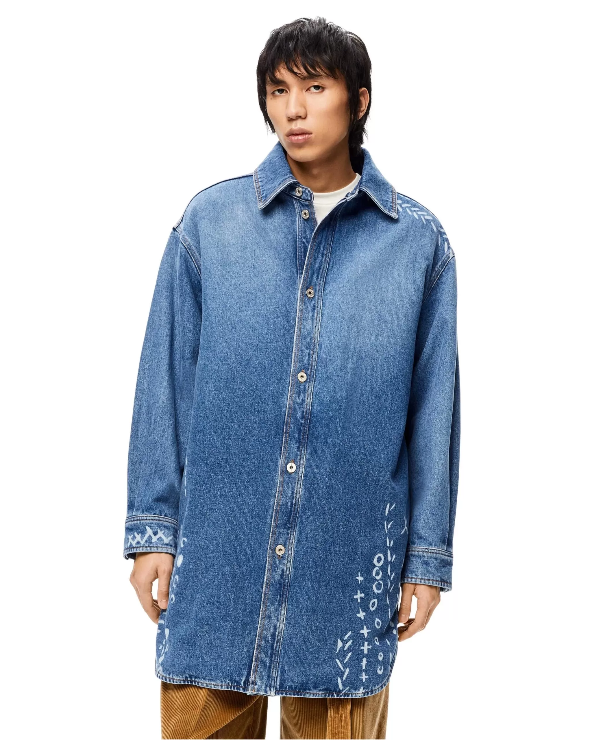 Loewe Printed Oversize Denim Overshirt In Cotton