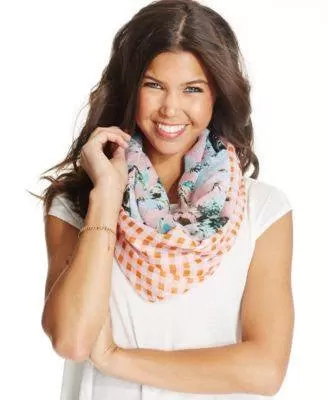 Cejon Mixed Print Gingham Infinity Scarf, Light Blue