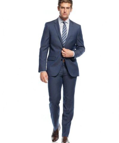 DKNY Slim-Fit Blue Solid Sharkskin 2 Piece Suit-DKNY-Fashionbarn shop