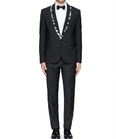 McQ Alexander McQueen Black Logo Tape Trim Wool-blend Tuxedo Jacket-ALEXANDER MCQUEEN-Fashionbarn shop