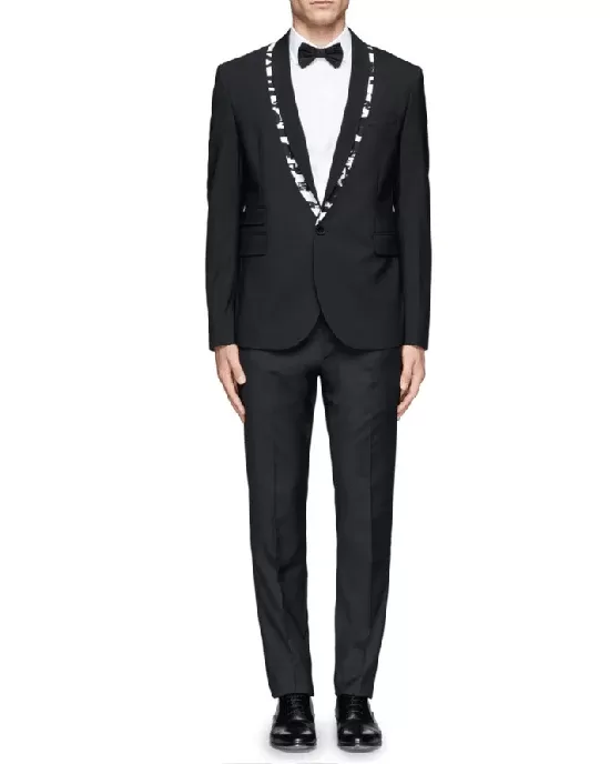 McQ Alexander McQueen Black Logo Tape Trim Wool-blend Tuxedo Jacket-ALEXANDER MCQUEEN-Fashionbarn shop