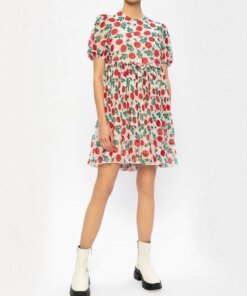 Ganni Pleated Georgette Mini Dress