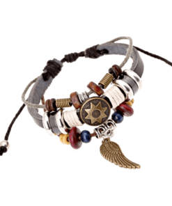 Steffe Unique Totem of the Sun Handmade Braided Adjustable Leather Bracelet