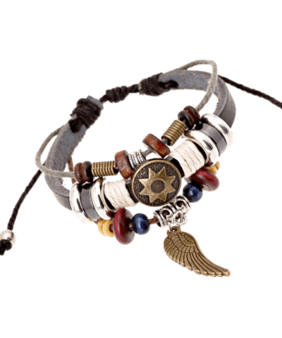 Steffe Unique Totem of the Sun Handmade Braided Adjustable Leather Bracelet