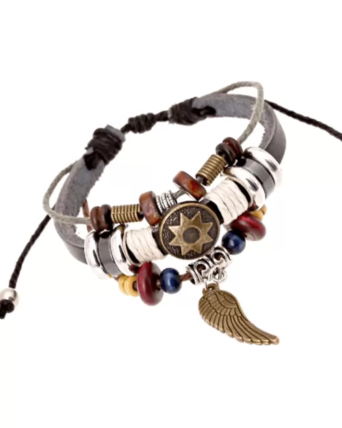 Steffe Unique Totem of the Sun Handmade Braided Adjustable Leather Bracelet