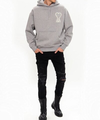 AMI Men's Grey De Coeur Hoodie