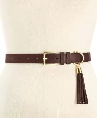 Style Co. Faux Suede Tassel Pant Belt Brown L - Fashionbarn shop