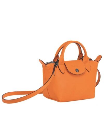 Longchamp Le Pliage Orange Leather Bag With Strap