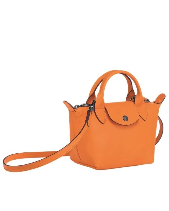 Longchamp Le Pliage Orange Leather Bag With Strap