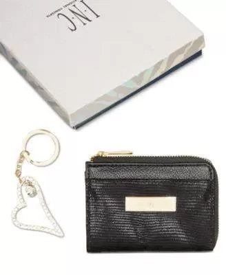 INC International Concepts 2 Piece Card Holder Key Chai Black Soft Exotic