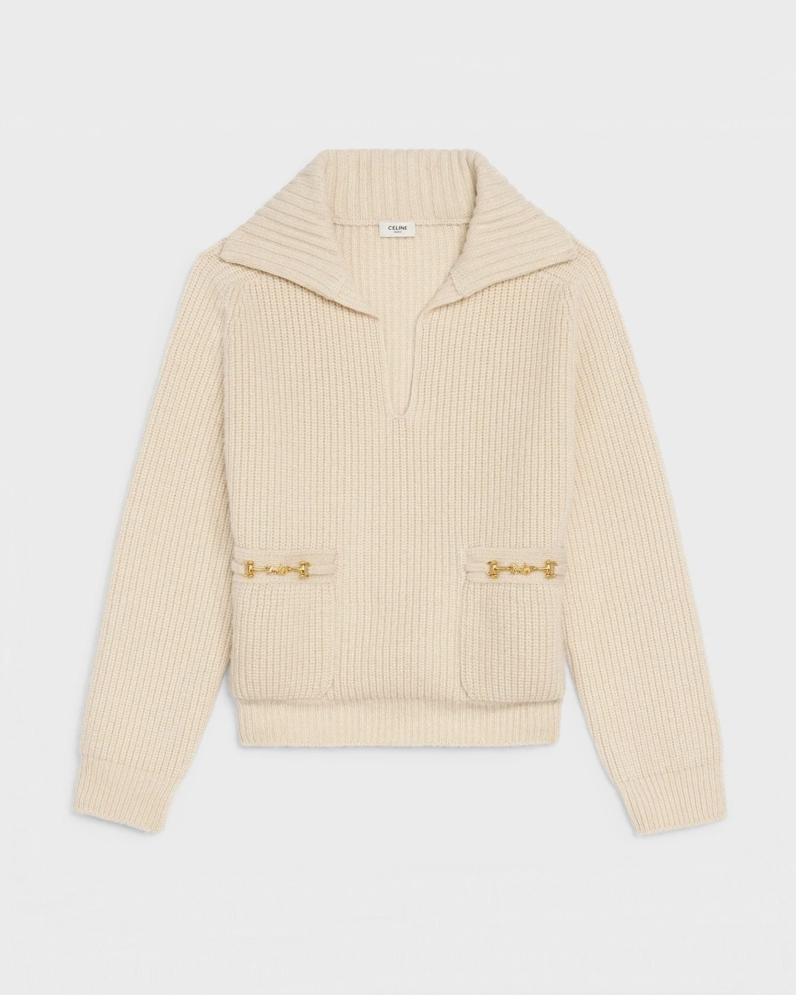 Celine Open-Collar Sweater In Seamless Cashmere Cream