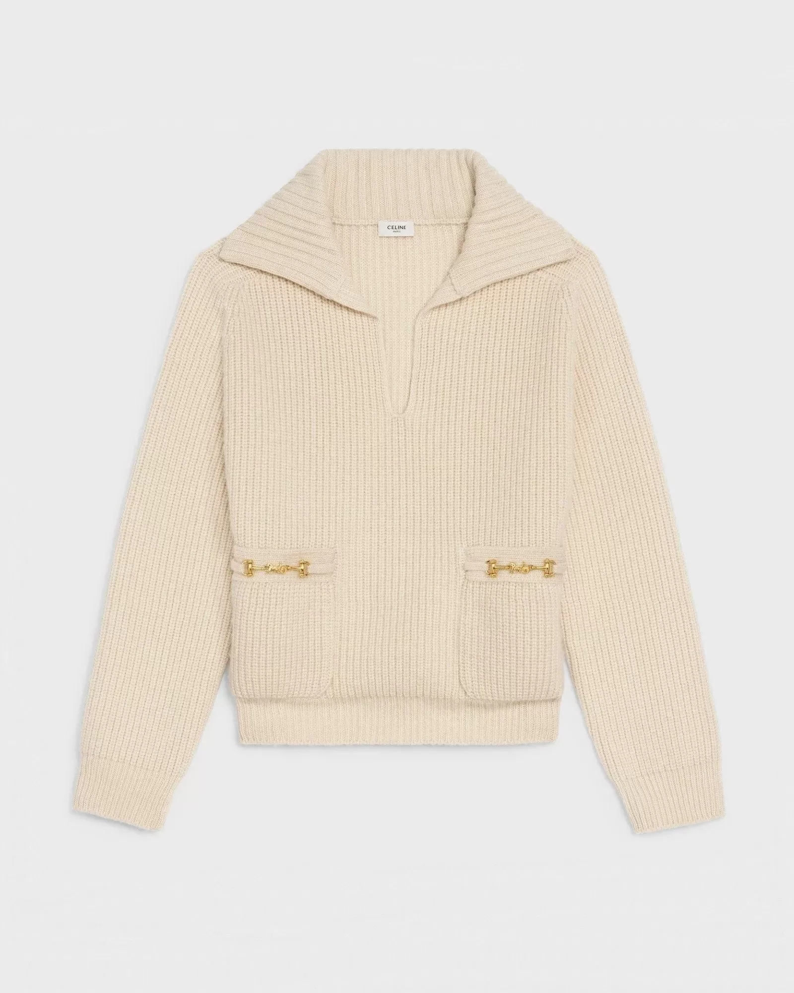 Celine Open-Collar Sweater In Seamless Cashmere Cream