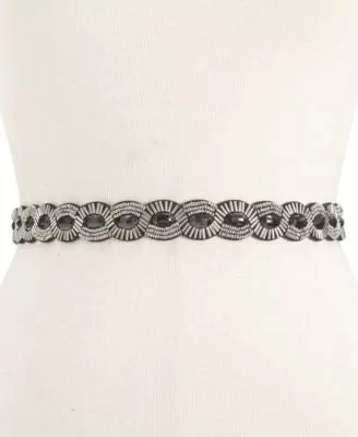 Style Co. Scalloped Beaded Stretch Belt BlackSilver ML - Fashionbarn shop