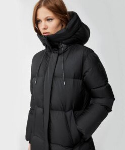 Mackage Eliane Foil Shield Maxi Down Coat With Pillow Collar In Black