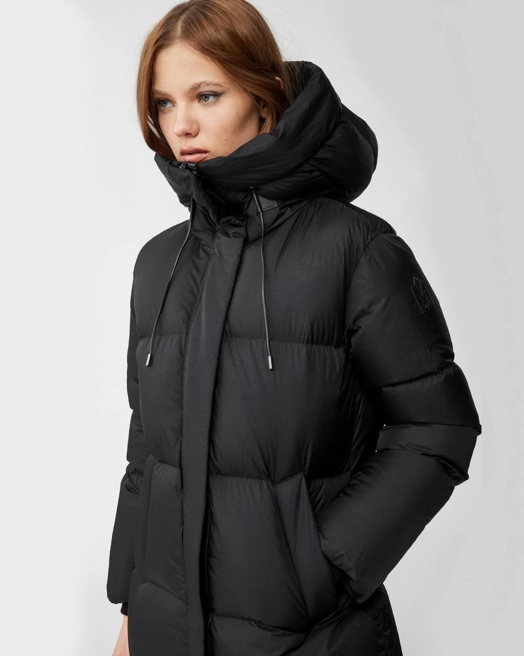 Mackage Eliane Foil Shield Maxi Down Coat With Pillow Collar In Black