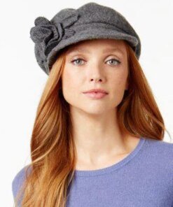 Nine West Flower Wool Knit Newsboy Black ONE SIZE - Fashionbarn shop