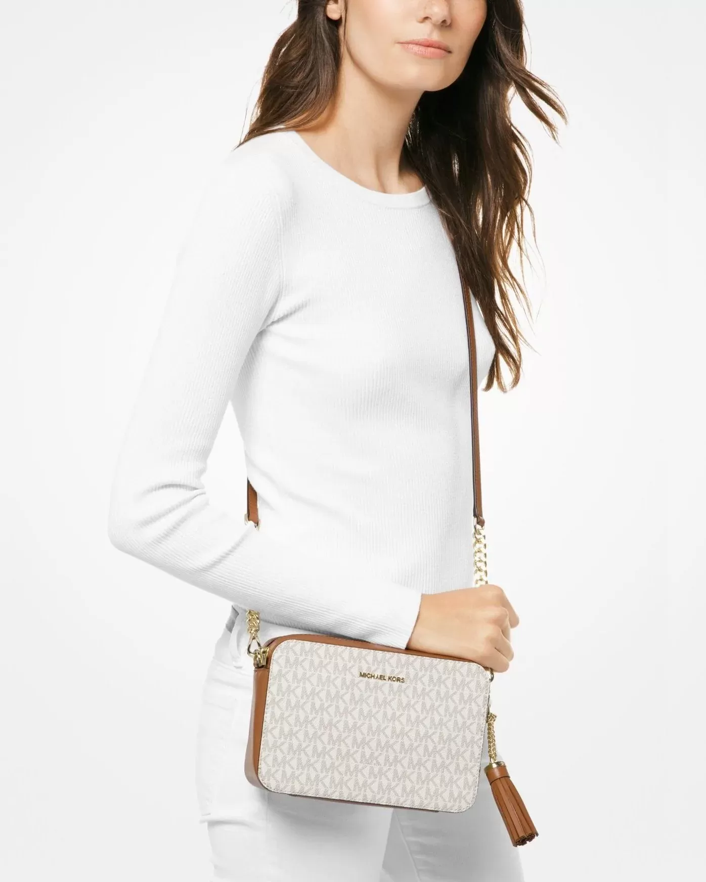 Michael Michael Kors Ginny Medium Logo Crossbody Bag, Vanilla