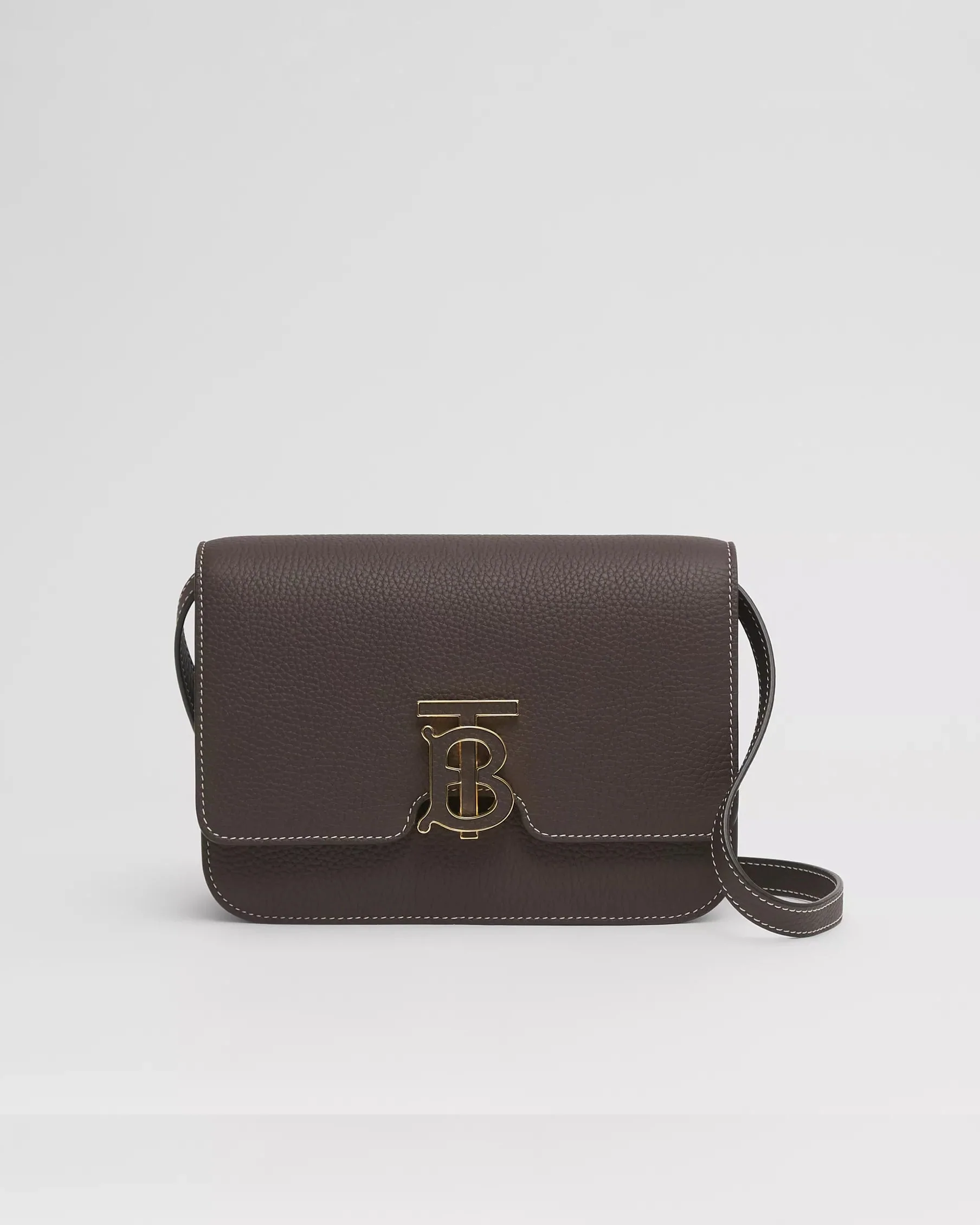 Burberry Topstitched Grainy Leather Small TB Bag
