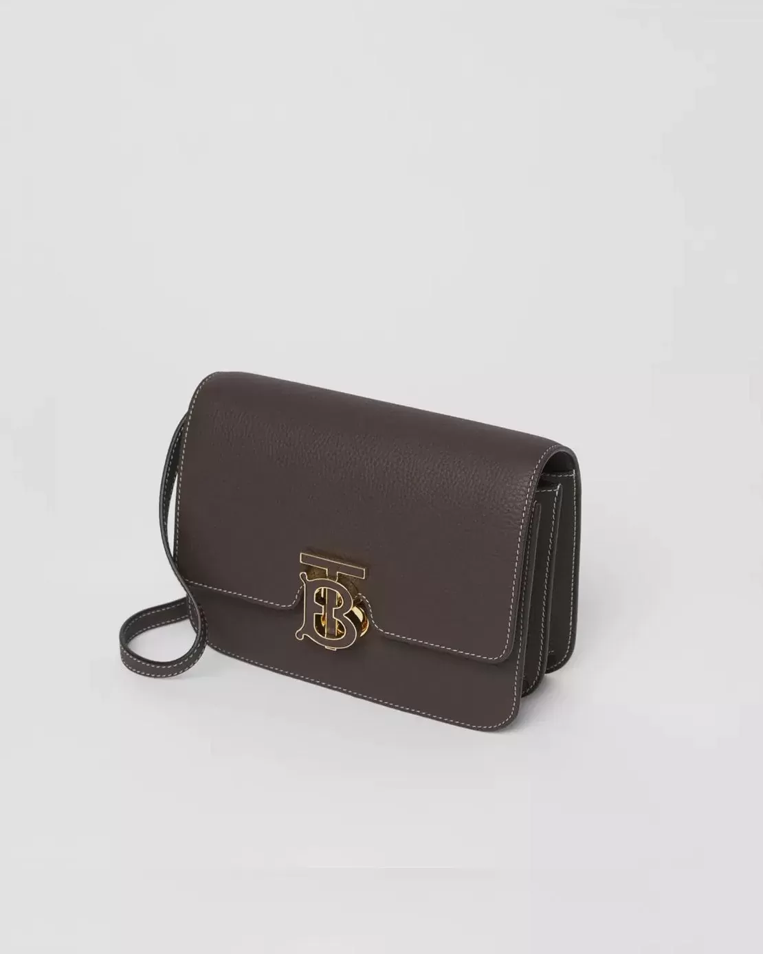 Burberry Topstitched Grainy Leather Small TB Bag