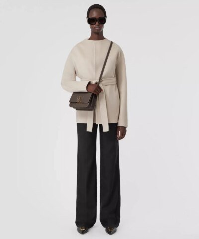 Burberry Topstitched Grainy Leather Small TB Bag