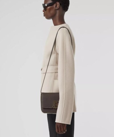 Burberry Topstitched Grainy Leather Small TB Bag