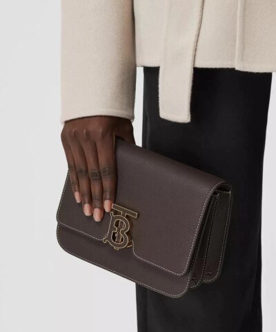 Burberry Topstitched Grainy Leather Small TB Bag