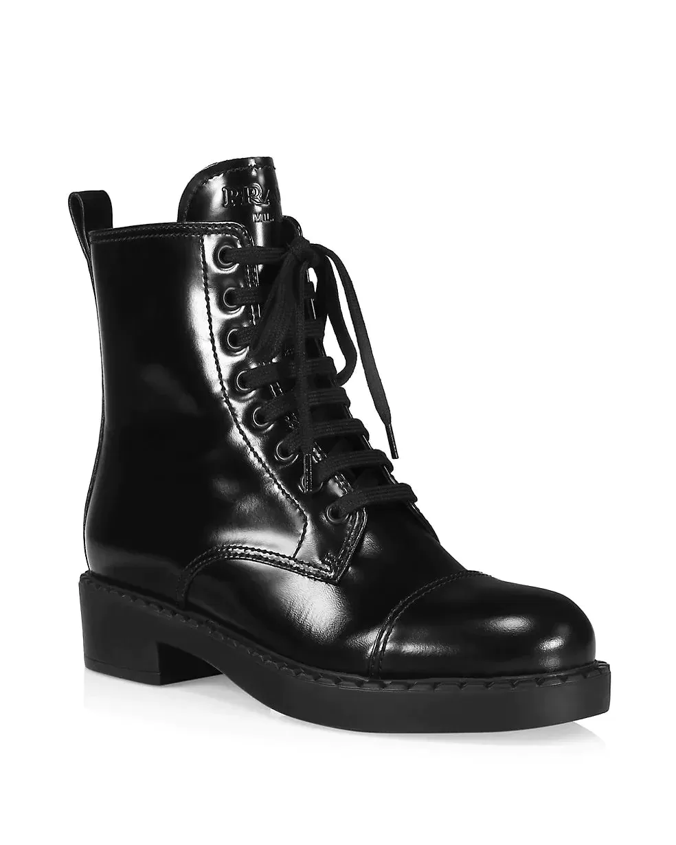 Prada Chocolate Lace-Up Combat Boots