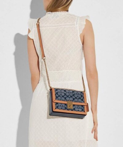 Coach Hutton Shoulder Bag In Signature Chambray
