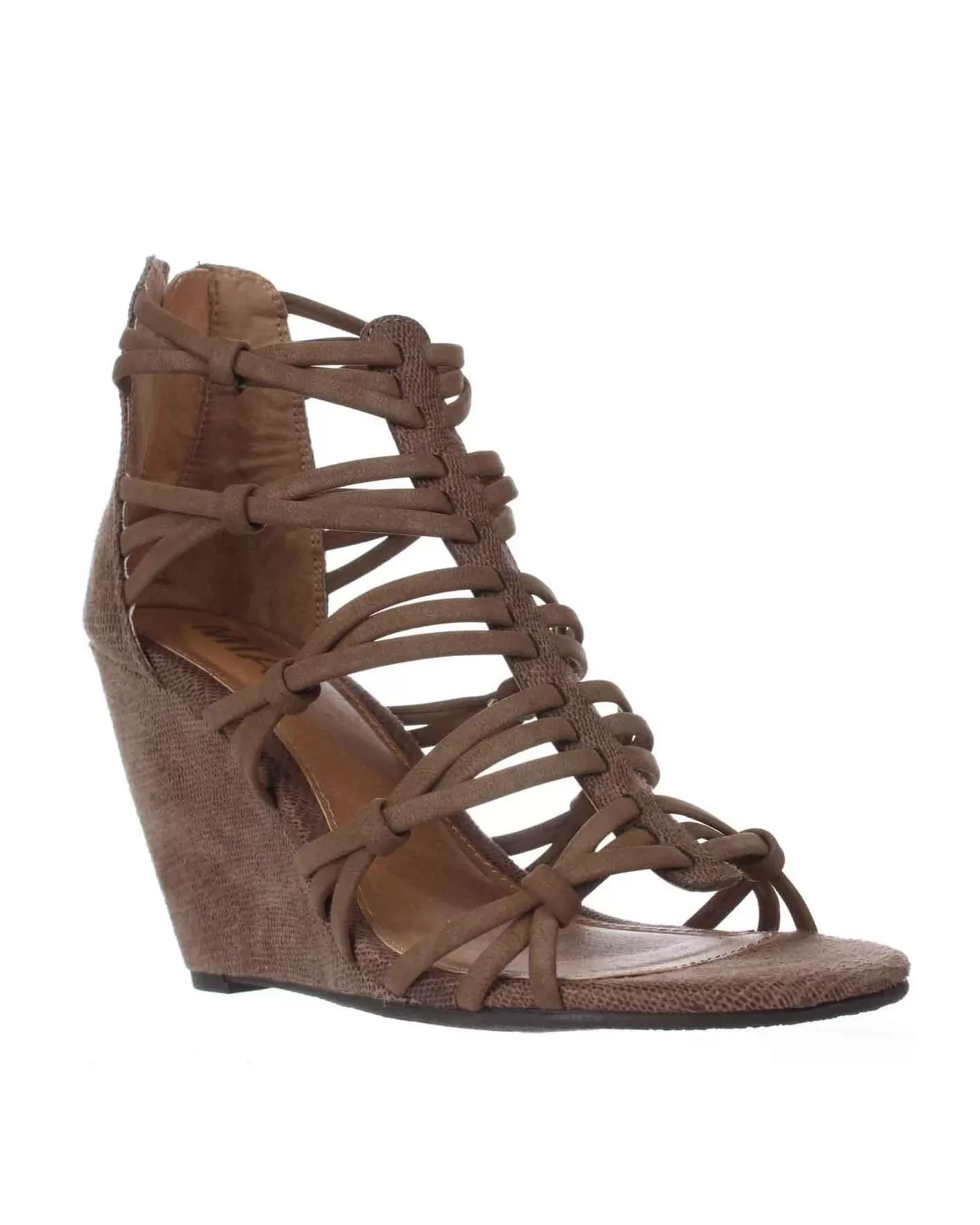 MIA Womens Mia Dylon Wedge Strappy Sandals - Taupe Vintage Lizard