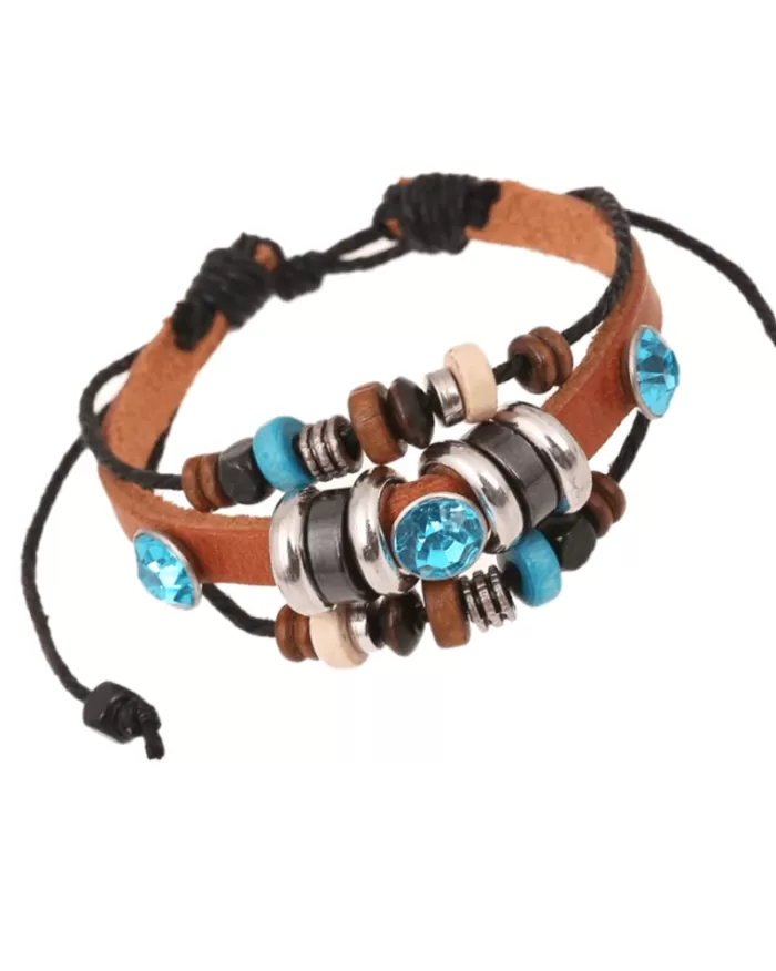 Steffe Unisex Bohemian Multilayers Glass Leather Bracelets