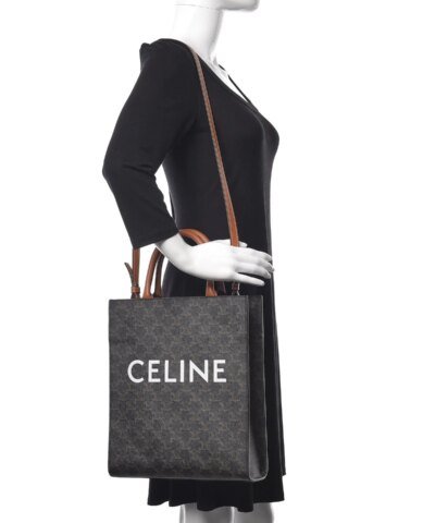 Celine Small Cabas Vertical In Triomphe Canvas And Calfskin Tan