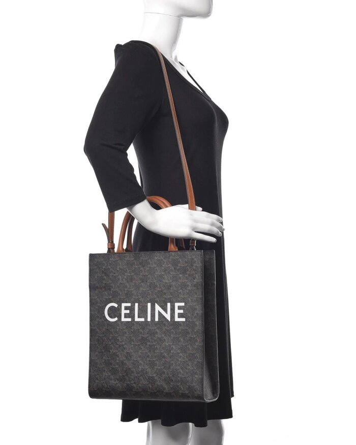 Celine Small Cabas Vertical In Triomphe Canvas And Calfskin Tan