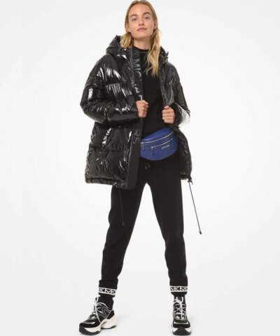 MICHAEL Michael Kors Hooded & Quilted Cire Down Jacket In Black