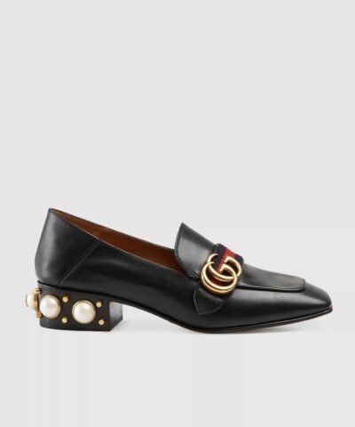 Gucci Leather Mid-Heel Loafer, Black