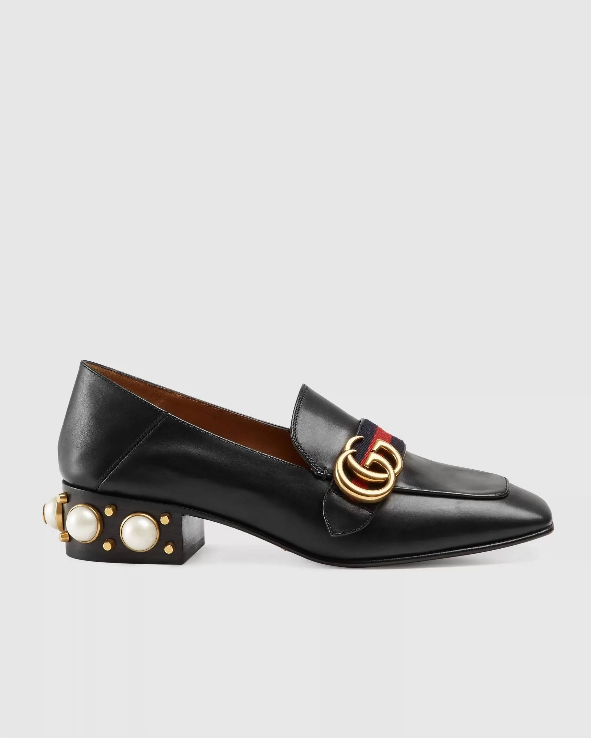 Gucci Leather Mid-Heel Loafer, Black