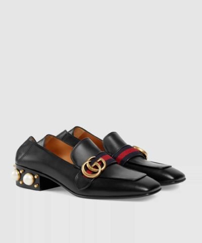Gucci Leather Mid-Heel Loafer, Black