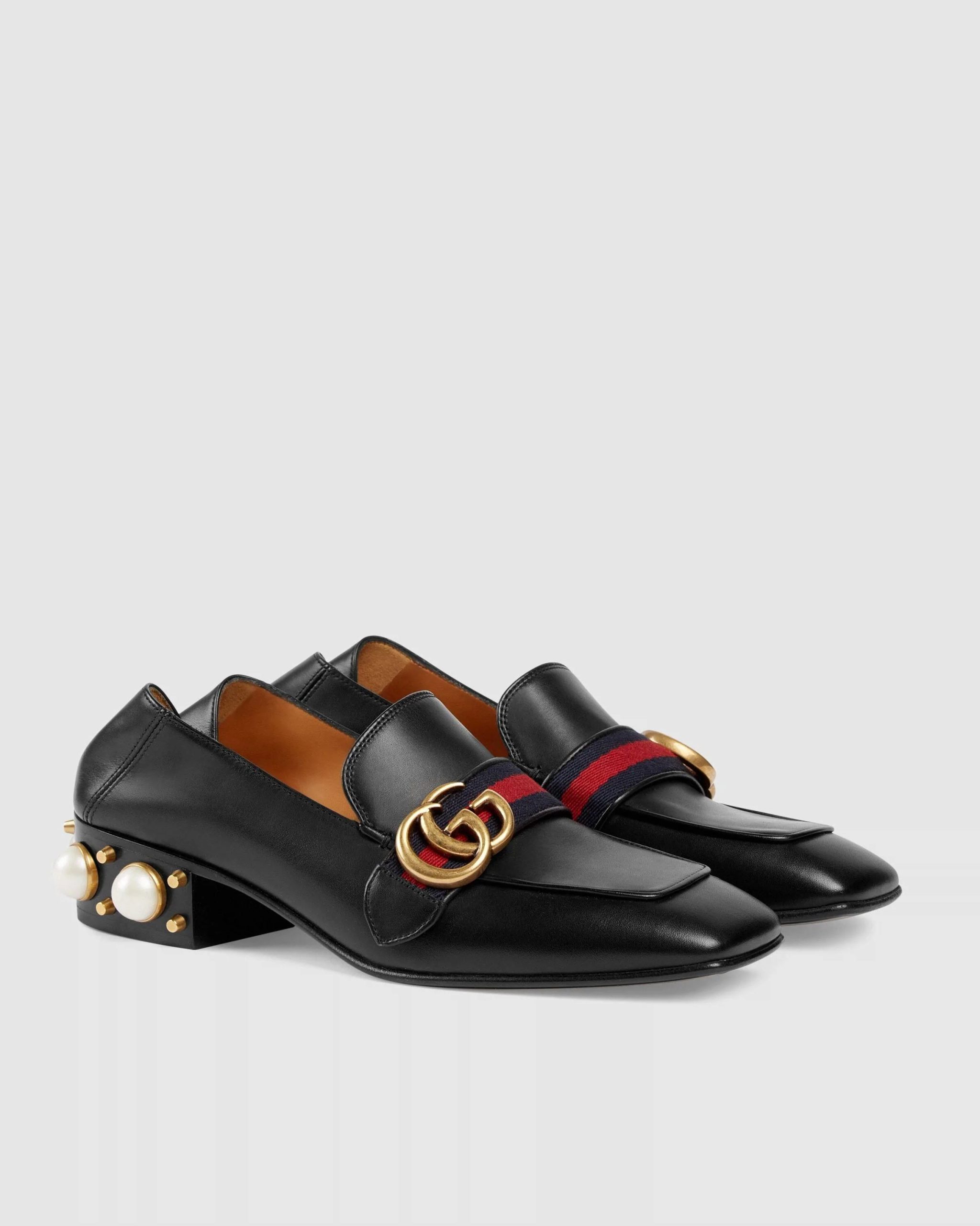 Gucci Leather Mid-Heel Loafer, Black
