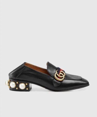 Gucci Leather Mid-Heel Loafer, Black