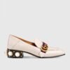 Gucci Leather Mid-Heel Loafer, White