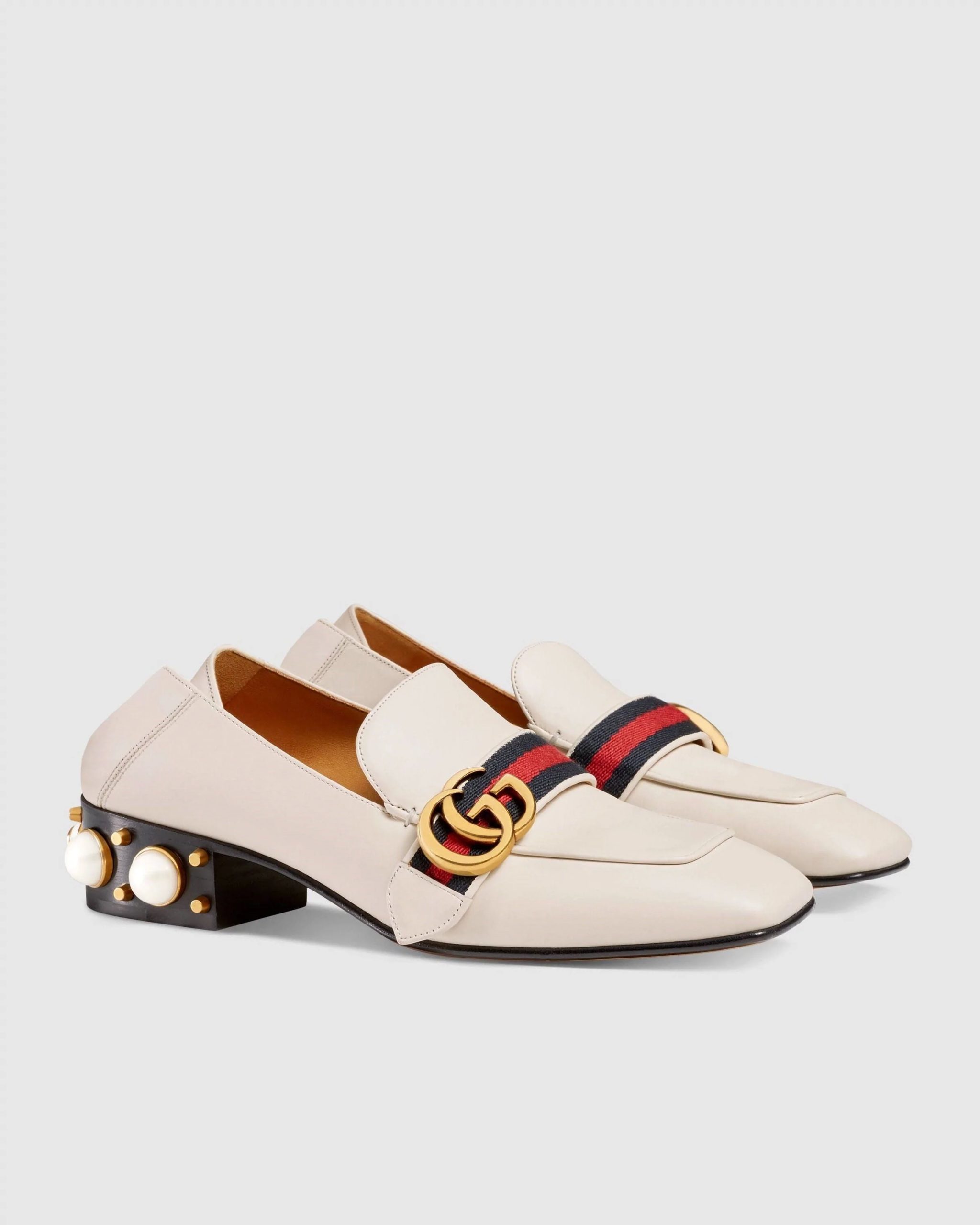 Gucci Leather Mid-Heel Loafer, White