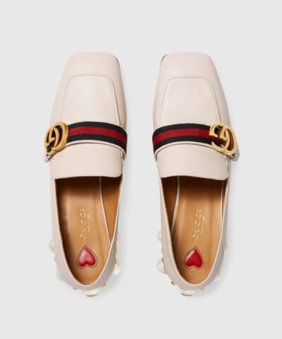 Gucci Leather Mid-Heel Loafer, White