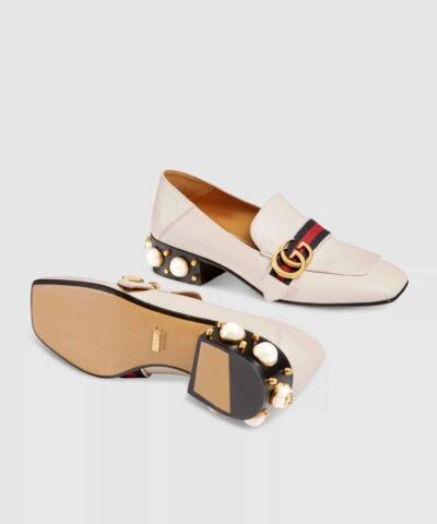 Gucci Leather Mid-Heel Loafer, White
