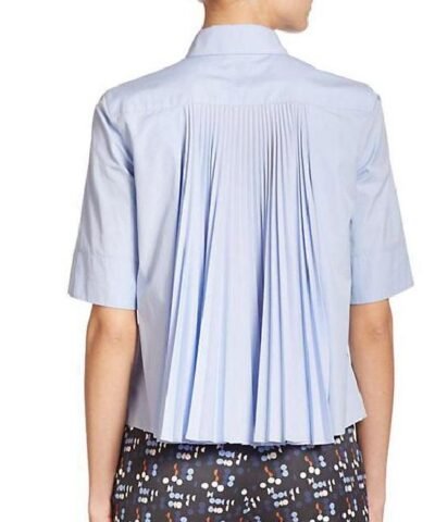 Akris Punto Poplin Plisse-Back Shirt, Blue