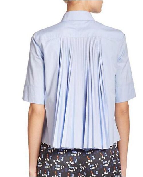 Akris Punto Poplin Plisse-Back Shirt, Blue