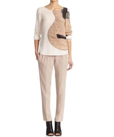 Akris Punto Natural Guitar-Print Silk Blouse