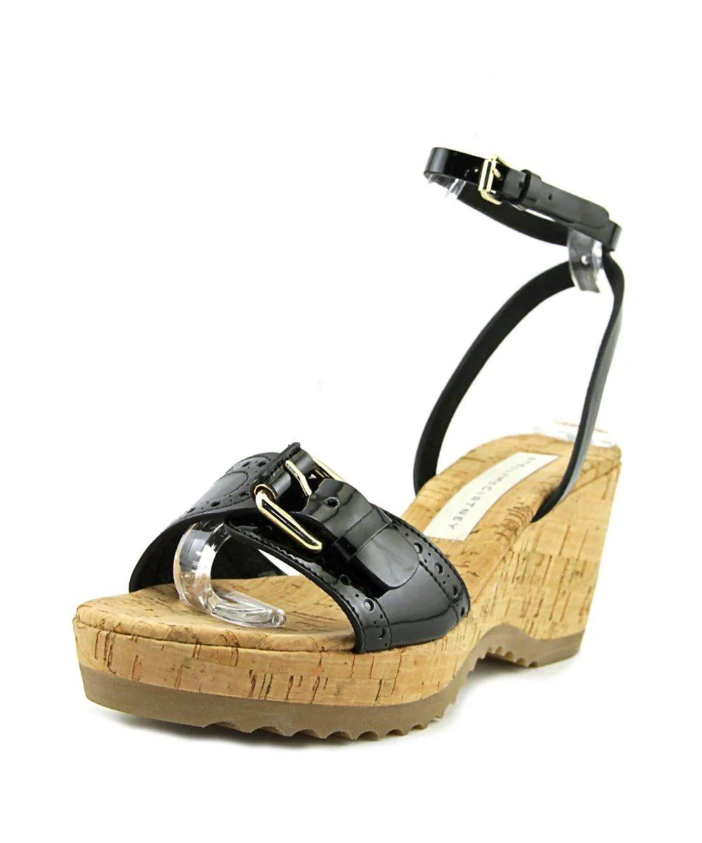 STELLA MCCARTNEY Lorien Open Toe Patent Leather Black Wedge Sandal