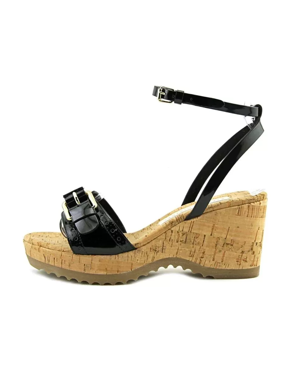 STELLA MCCARTNEY Lorien Open Toe Patent Leather Black Wedge Sandal