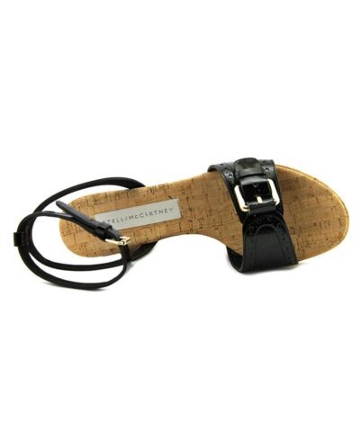 STELLA MCCARTNEY Lorien Open Toe Patent Leather Black Wedge Sandal