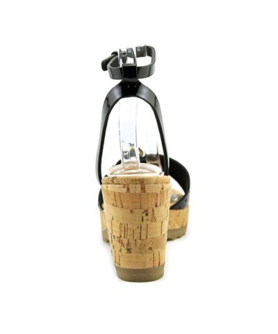 STELLA MCCARTNEY Lorien Open Toe Patent Leather Black Wedge Sandal