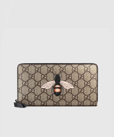 Gucci Bee print GG Supreme Zip Around Wallet